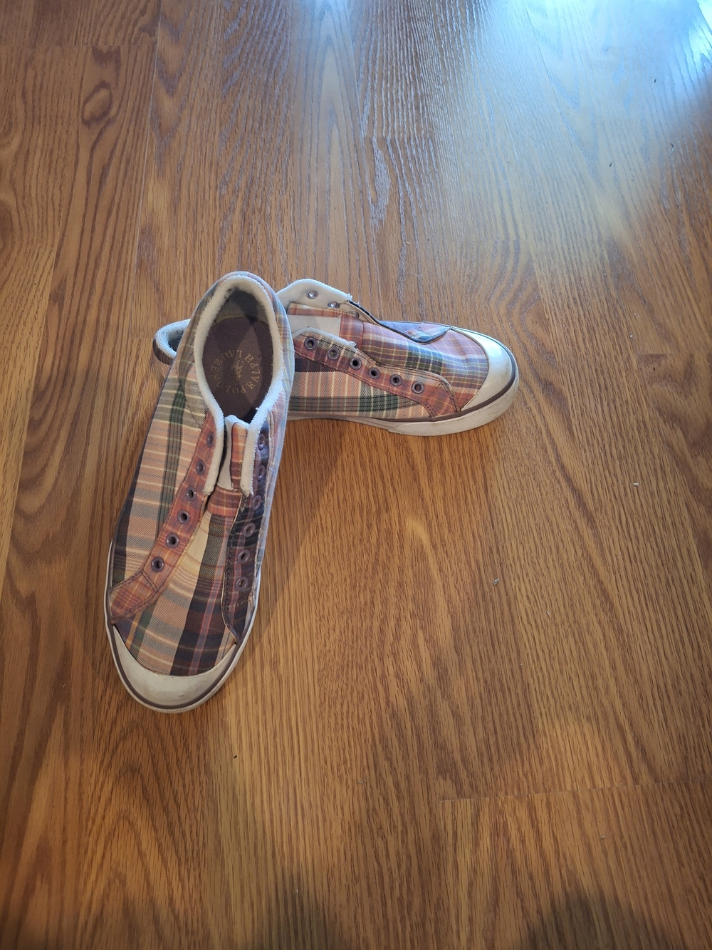 Women's Polo Plaid Slip-On Canvas Sneakers - Pink & Green Plaid